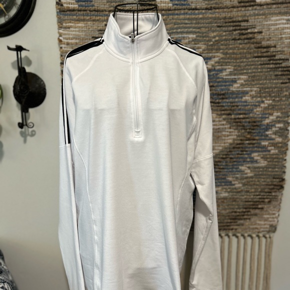 adidas Tops - Adidas White Quarter-Zip Pullover with Black Stripes